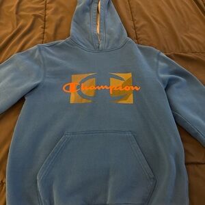 Champion Royal Blue Hoodie with Orange Logo Accent